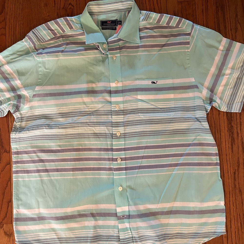 Vineyard Vines Men's Striped Shirt - Teal and Purple